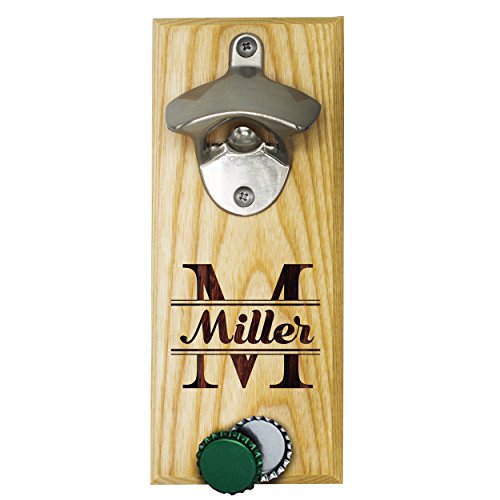 The Wedding Party Store Personalized Wall Mount Bottle Opener Magnet Cap Catcher - Custom Engraved Groomsmen Gift - Original Style (Maple)