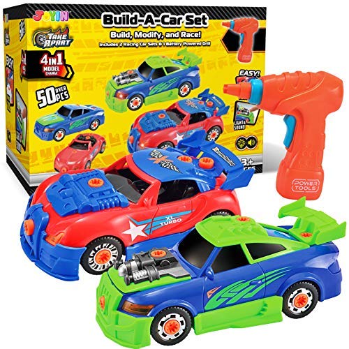 JOYIN Take Apart Toy Racing Car Construction Toys Build Your Own Race Car Set with Light and Sound Real Working Drill and