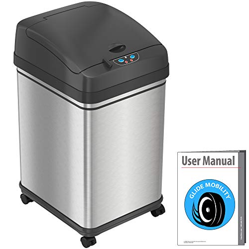 iTouchless Glide 8 Gallon Pet-Proof Sensor Trash Can with Wheels and Odor Control, Stainless Steel Kitchen Garbage Bin Stops