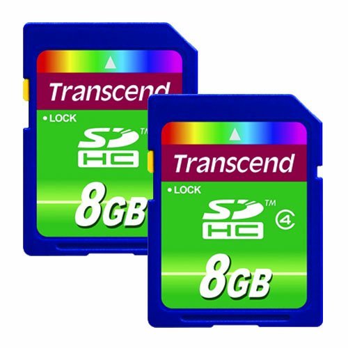 Transcend 2 x 8GB (SDHC) Secure Digital High Capacity Class 4 Flash Cards (2 Pack)