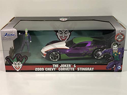 Jada Toys Hollywood Rides DC Comics Joker & 2009 Chevy Corvette Stingray Concept Die-Cast Car, 1:24 Scale Vehicle with 2.75"