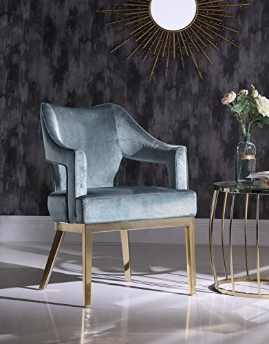 Iconic Home Gourdon Accent Chair Plush Velvet Upholstered Swoop Arm Gold Tone Solid Metal Legs Modern Contemporary, Blue