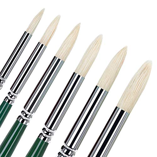 GOLDEN MAPLE Bristle Pointed Round Brush Art Paint Brushes for  Acrylic,Oil,Watercolor Painting Supplies,Set of 6 Artist Brushes.