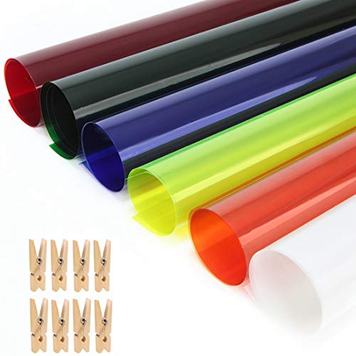 Meking 6 Pcs 16x20 Inch Transparent Color Filter Paper Correction Gel Lighting Filter with 8 Useful Wood Clips for Photo