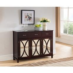 Kings Brand Furniture Kings Brand Rutheron Buffet Server Cabinet / Console Table, Mirrored Doors, Espresso