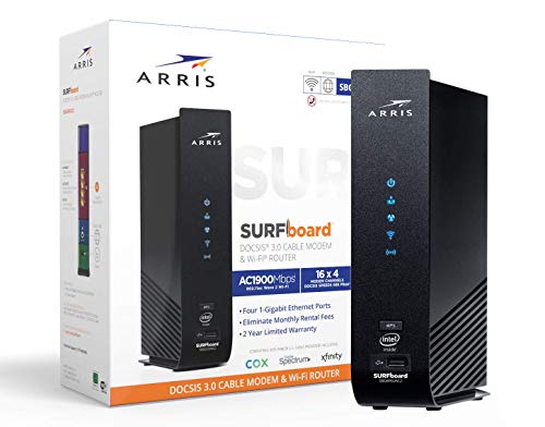 Arris SURFboard (16x4) Docsis 3.0 Cable Modem Plus AC1900 Dual Band Wi-Fi Router, Certified for Xfinity, Spectrum, Cox & More