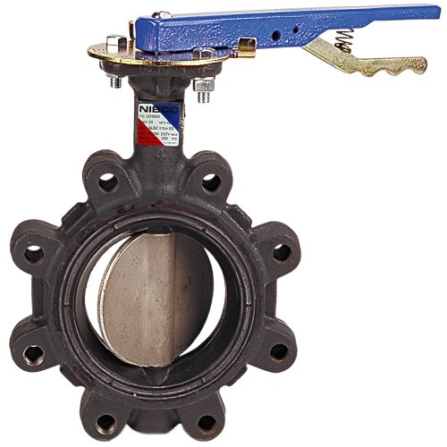 NIBCO LD-2000-3 Series Ductile Iron Butterfly Valve with EPDM Liner and Aluminum Bronze Disc, Lever-Lock Handle, Lug, 2-1/2"