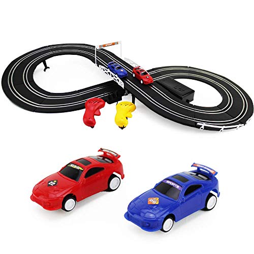 Boley Slot Car Racing Track Set - Build Your Own Electric Double-Rail Racing Track - 2 Cars and 2 Hand-Operated RC