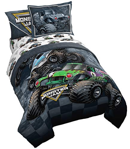 Jay Franco & Sons Monster Jam Slash 7 Piece Full Bed Set - Includes Reversible Comforter & Sheet Set - Bedding Features Grave Digger &
