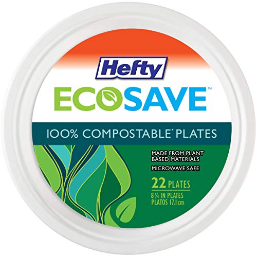 Hefty EcoSave Round 100% Compostable Paper Plates, 22 Count