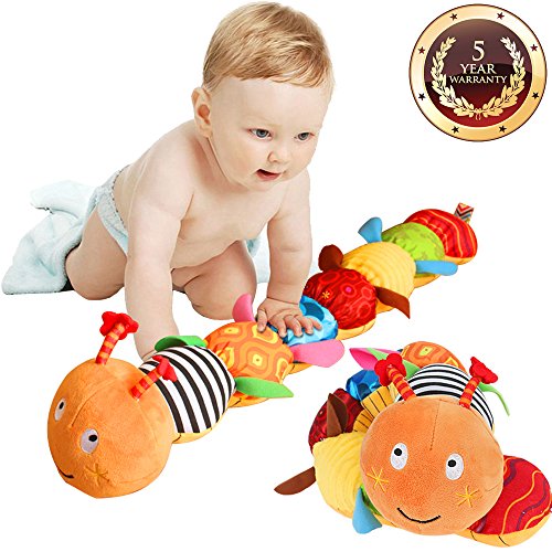 Jcobay Musical Caterpillar Toy Interactive Multicolored Infant Toy Stuffed Cuddly Baby Toy with Ruler Design, Bells and