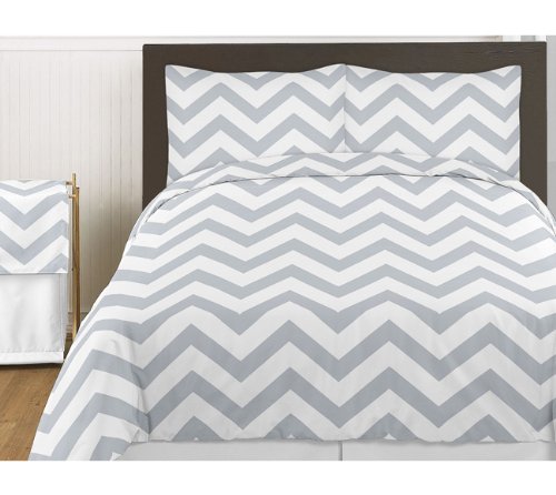 Sweet Jojo Designs Gray and White Chevron 3 Piece Childrens and Teen Zig Zag Full/Queen Girl or Boy Bedding Set Collection