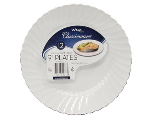 Classicware Dinnerware Shrink Wrapped Plastic Plates, 9-Inch, White (180-Count)