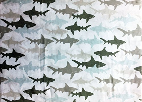 Little Dreamers Bedding 4 Piece Cotton Full Sheet Set Double Bed Swimming Shark School in Shades of Gray Tan Light Blue