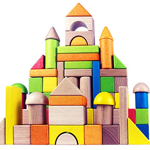Migargle Wooden Building Blocks Set for Kids - Rainbow Stacker Stacking ...