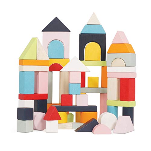 le toy van - educational wooden building blocks 60 piece set toy | montessori style shape & colour development toy - suitable