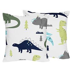 Sweet Jojo Designs Blue and Green Modern Dinosaur Decorative Accent Throw Pillows - Set of 2