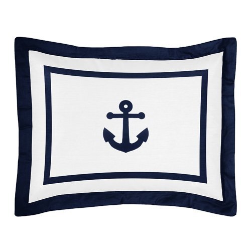 Sweet Jojo Designs Standard Pillow Sham for Navy and White Anchors Away Nautical Bedding