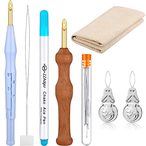 Willbond 17 Pieces Punch Needle Embroidery Kits Adjustable Rug Yarn Punch  Needle, Wooden Handle Embroidery Pen, Needle Threader, Punch