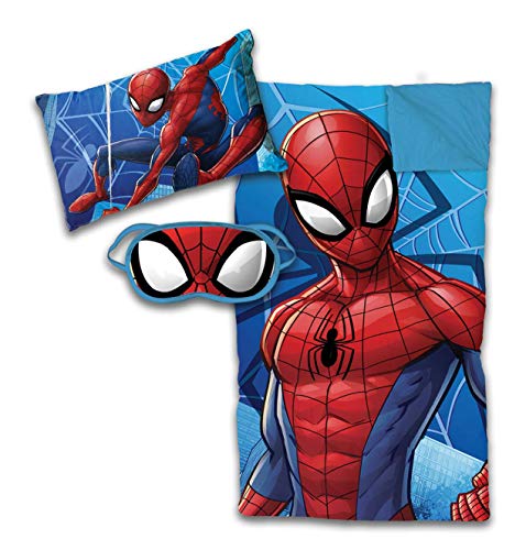 Jay Franco & Sons Jay Franco Marvel Spiderman 3 Piece Sleepover Set - Cozy & Warm Kids Slumber Bag with Pillow & Eye Mask (Official Marvel