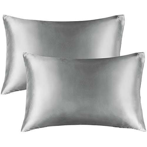 BEDELITE Satin Pillowcase for Hair and Skin, King Pillow Cases Set of 2 Pack Super Soft Silky Grey Pillow Case with Envelope