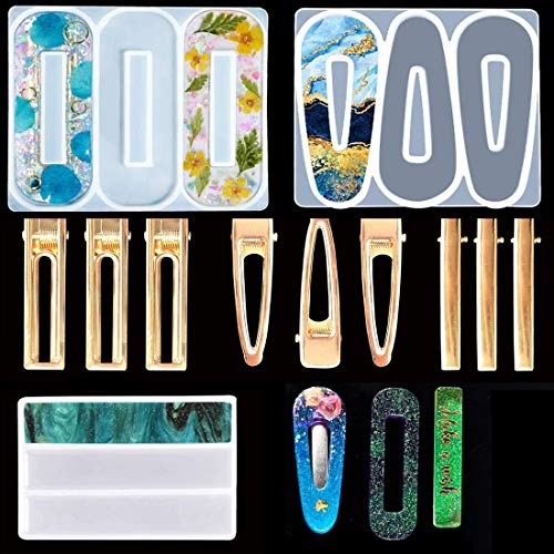 FineInno 3Pcs Barrette Resin Molds DIY Hair Pin Casting Mold,Hair Clip Mold Strip Silicone Molds Jewelry Molds for Epoxy