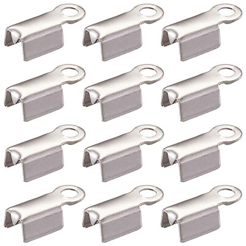 PH PandaHall Pandahall 100pcs Stainless Steel Fold Over Crimp Cord Ends Leather Clamp End Tips Stopper Connector 9.5x4x3mm for Jewelry
