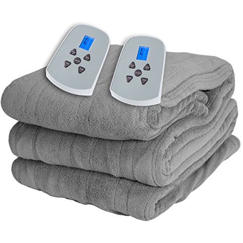 Westerly Queen Size Microlight Electric Heated Blanket with Dual Controllers, Gray