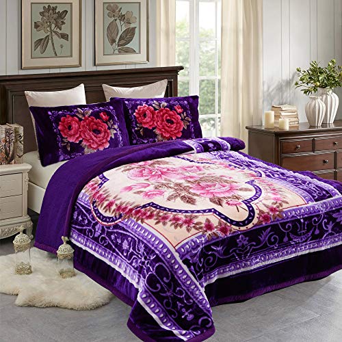 JML Luxury Sherpa Flannel Blanket 3-Piece, Winter Warm Bed Blanket with 2  Pillow Shams- Soft, Warm, Korean Style Printed