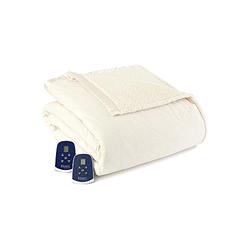 Shavel Home Products Micro Flannel Reverse to Sherpa Electric Heated Blanket, Ivory, Queen
