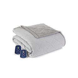 Shavel Home Products Micro Flannel Reverse to Sherpa Electric Heated Blanket, Greystone, King