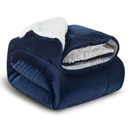 Bedsure Sherpa Fleece Blanket Twin Size Navy Blue Plush Blanket