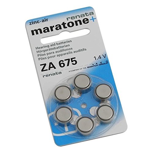 Renata Hearing Aid Battery ZA 675 Maratone Zinc Air Hearing Aid Pack of 6 Pcs (1 Pack of ZA 675)