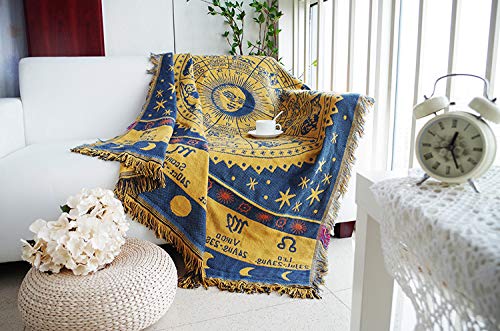 MayNest Boho Woven Throw Blanket Reversible Cotton Bohemian Tapestry Hippie Room Decor Witchy Astrology Zodiac Celestial