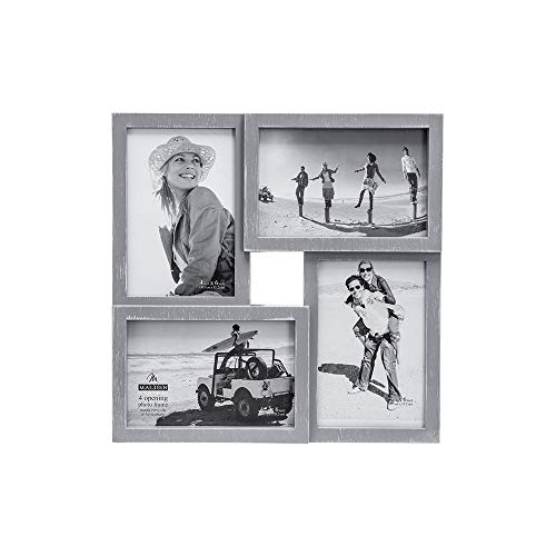 Malden International Designs Puzzle Wall Collages Berkshire Graywash Dimensional Wall Collage Picture Frame, 4 Option, 4-4x6,