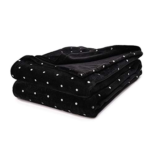 SUPERIOR 100% Fleece Metallic Polka Dot Print Twin Blanket, Black, 1-Piece