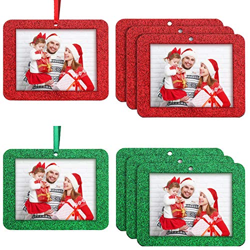 Jetec 36 Pieces Christmas Tree Picture Frame Glitter Hanging Picture Frame Holiday Ornament Photo Frame Mini Felt Photo Frame for