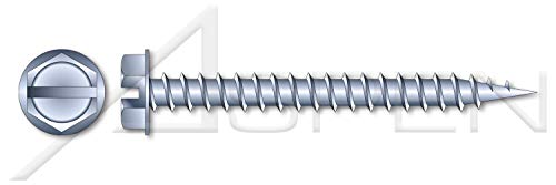 Aspen Fasteners (2500 pcs) #8-15 X 1-1/2", Self-Piercing Screws, Hex Slotted Indented Washer Head, Needle Point, A/F=1/4", Steel, Zinc Plated