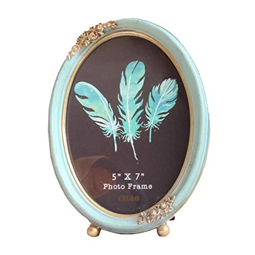 CISOO Vintage Oval Picture Frame 5x7 Antique Photo Frame Table Top Display and Wall Hanging Home Decor, Blue