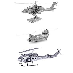 Fascinations Toys & Gifts Set of 3 Metal Earth 3D Laser Cut Helicopter Models: AH-64 Apache - CH-47 Chinook - UH-1 Huey