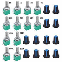 Twtade 12Pcs Single Linear Rotary Seal Amplifier Potentiometers Type With Switch 5K,10K,20K,50K,100K,500K(Each 2)Ohm Knu