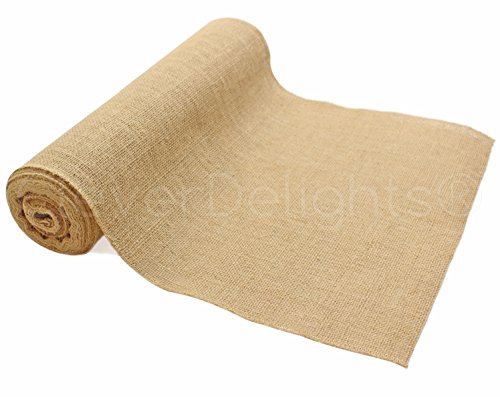 CleverDelights 14" Premium Burlap Roll - 10 Yards - No-Fray Finished Edges - Natural Jute Burlap Fabric