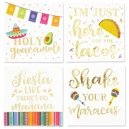 Blue Panda Cinco De Mayo Napkins with Gold Foil for Fiestas (5 x 5 In, 4 Designs, 100 Pack)
