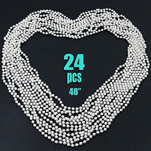 GiftExpress GIFTEXPRESS 24 PCS 48 White Pearl Bead Necklaces, Bulk Faux  Pearl Necklaces, Mardi Gras Beaded Necklaces for Wedding
