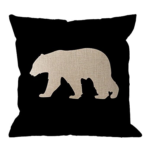 HGOD DESIGNS Throw Pillow Case Black Background Bear Cotton Linen Square Cushion Cover Standard Pillowcase for Men Women Kids