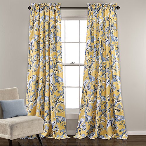 Lush Decor Curtains Dolores Darkening Window Panel Set for Living, Dining Room, Bedroom (Pair), 84" x 52", Yellow, 2 Count