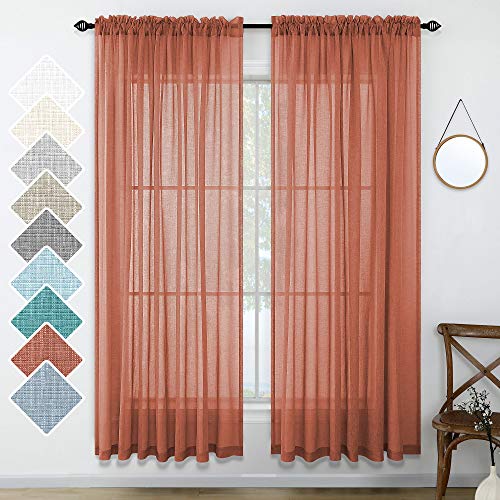 KOUFALL Terracotta Curtains 84 Inches Long for Living Room Set of 2 Panels Rod Pocket Window Decor Faux Linen Drapes Semi Sheer