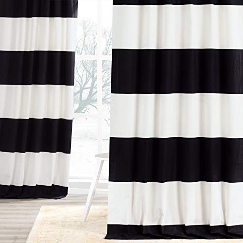 HPD Half Price Drapes PRCT-HS06-108 Horizontal Stripe Curtain (1 Panel), 50 X 108, Onyx Black & OffWhite