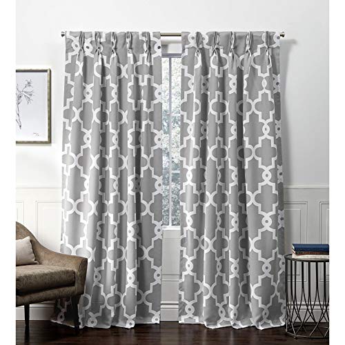 Exclusive Home Curtains Ironwork Pinch Pleat Curtain Panel, 52x84, Silver, 2 Panels