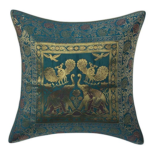 Real online seller Indian Ethnic Hand Embroidery Elephant Print Decorative Silk Cushion Cover